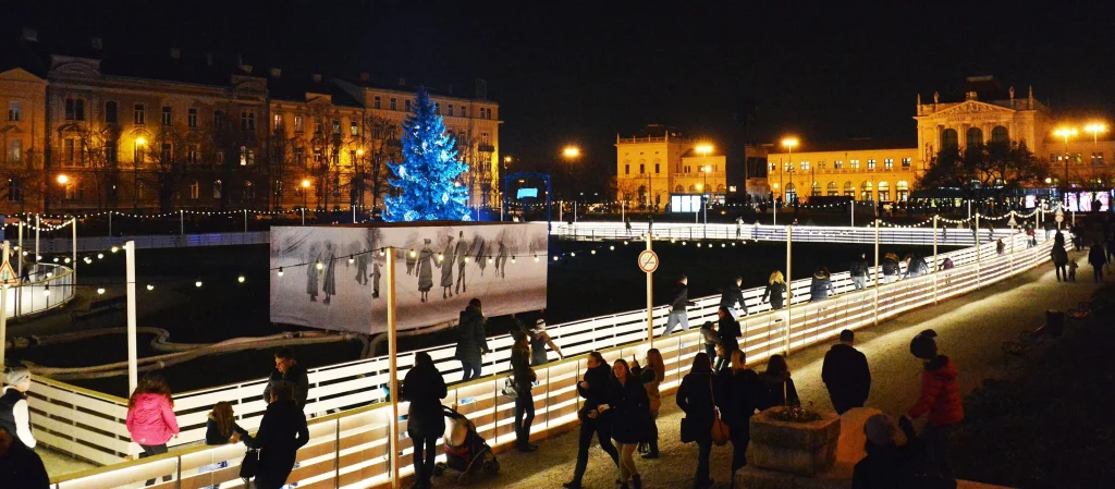 Pista de Gelo - Praça Rei Tomislav - mercado de Natal em Zagreb
